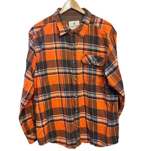Legendary Whitetails Cotton Flannel Button Up Shirt XL Orange Plaid Cord Accents - Picture 1 of 9